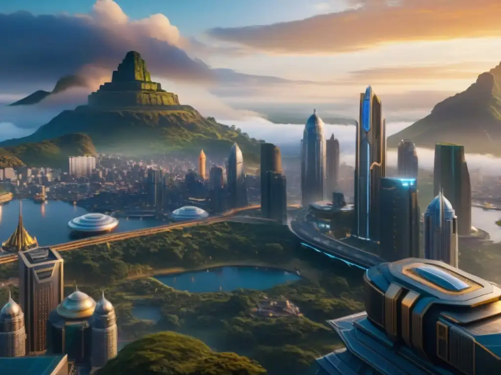 La majestuosa ciudad de Wakanda fusiona tecnología y tradición al atardecer