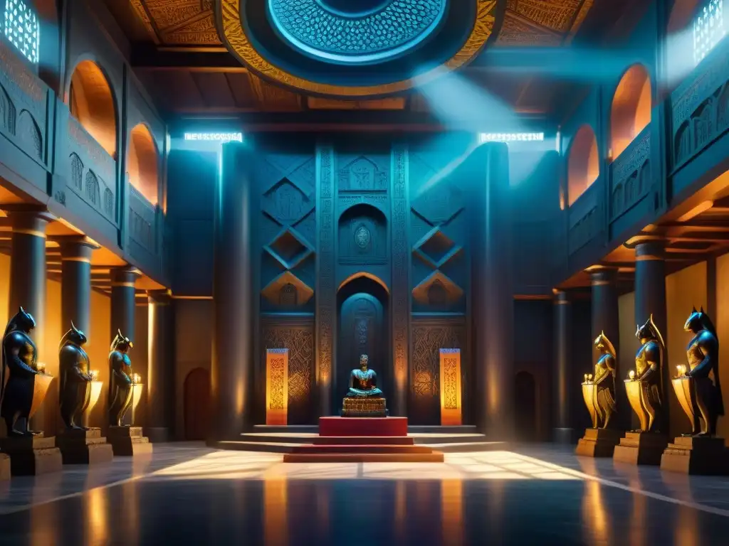 La majestuosa sala del 'El Panteón de Deidades' en Black Panther, con estatuas de deidades wakandianas