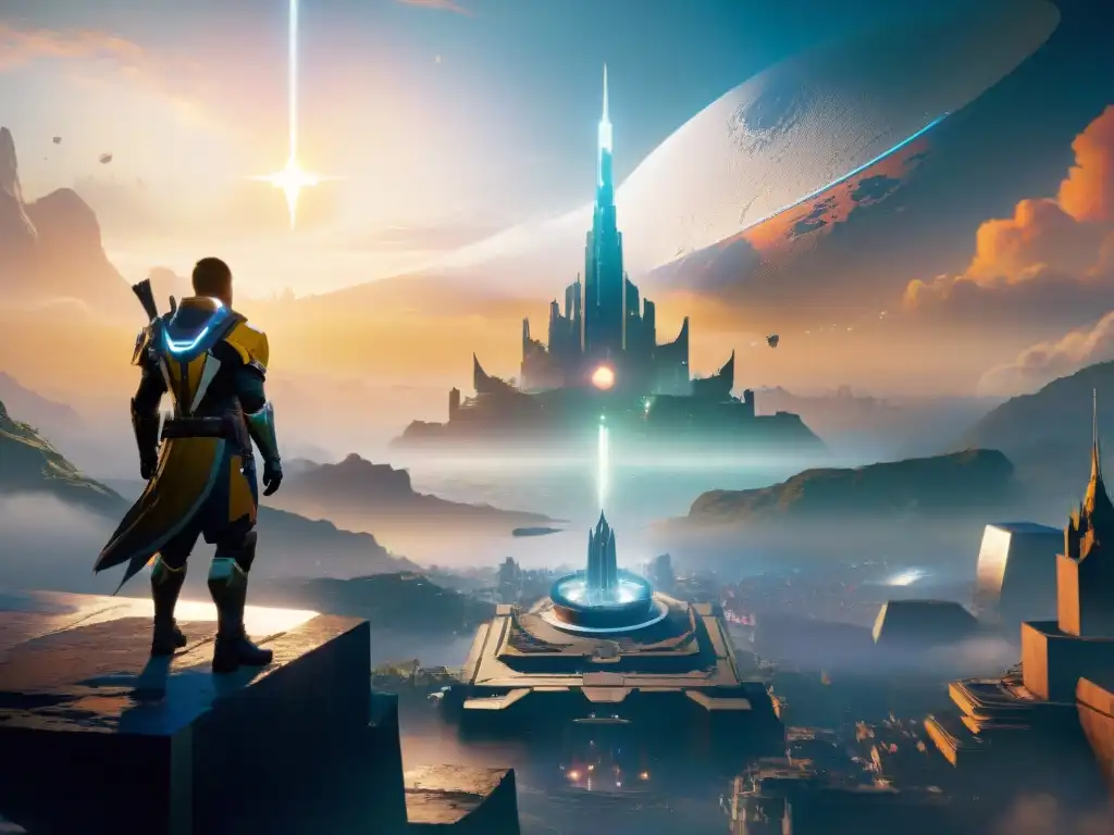 La majestuosidad del Último Ciudad en Destiny 2 con el Viajero, Guardianes y una metrópolis futurista