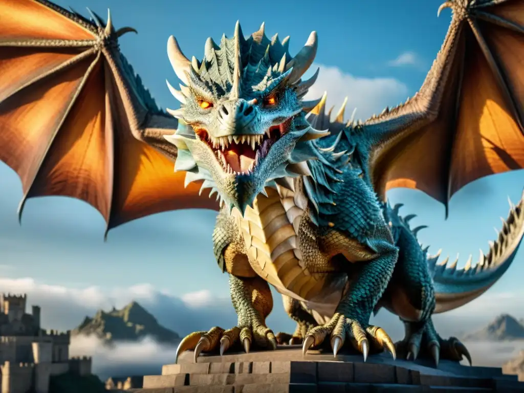 Un majestuoso dragón de 'Game of Thrones' surca el cielo, con escamas relucientes y detalles asombrosos