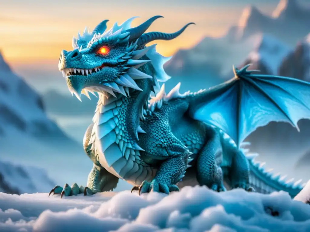 Un majestuoso dragón de hielo, con escamas azules que reflejan la luz de la luna llena