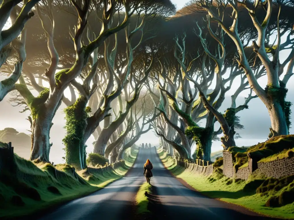 Majestuoso paisaje de los Árboles Oscuros en Irlanda del Norte, evocando la magia de las localizaciones de rodaje de Juego de Tronos