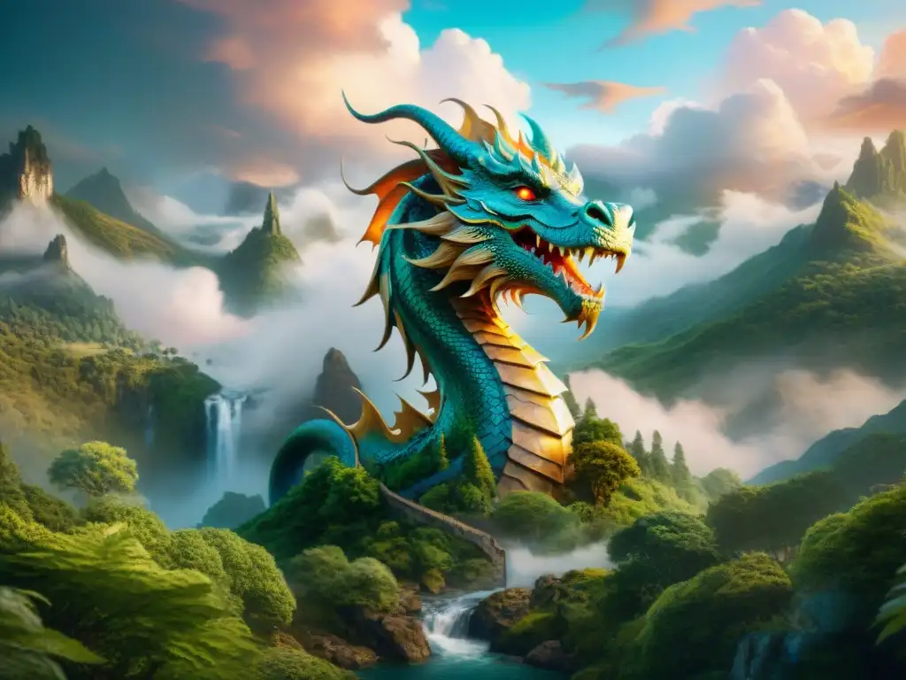 Un majestuoso dragón surca un paisaje vibrante en este fan art sobre mundos ficticios