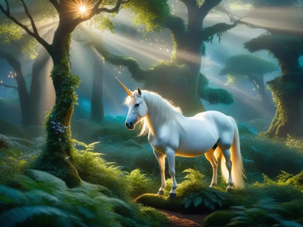 Un majestuoso unicornio y un elegante fénix comparten un momento de amor en reinos mágicos