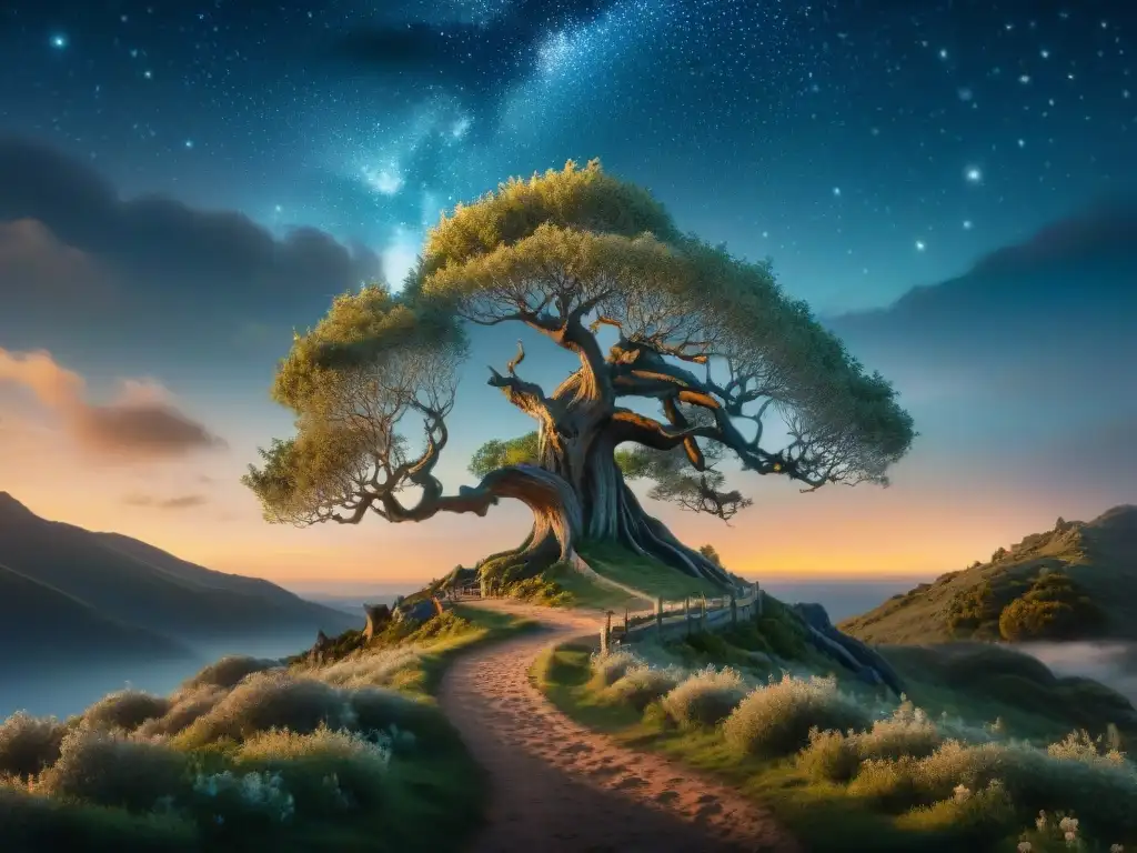 Los imponentes Árboles de Valinor: maravilla celestial Dos majestuosos Árboles de Valinor, Laurelin y Telperion, brillan junto a las estrellas