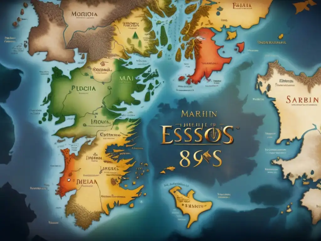 Mapa detallado de Essos con diversidad lingüística en universos ficticios