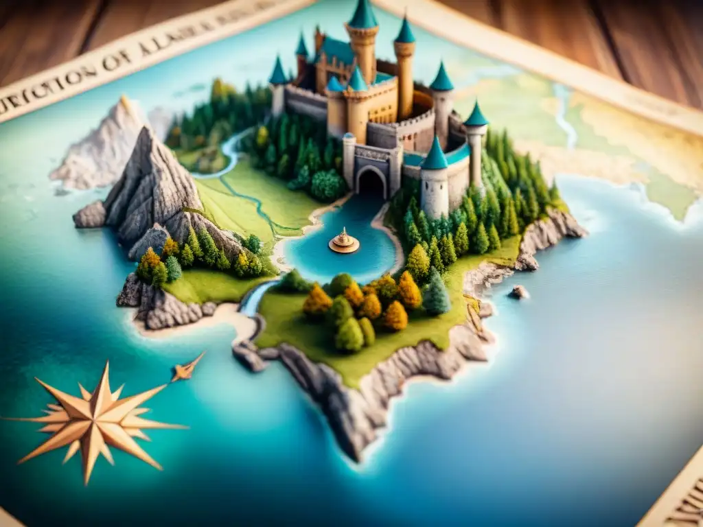 Mapa fantástico detallado con dragón volador Mapa detallado de un mundo fantástico con dragón y castillo