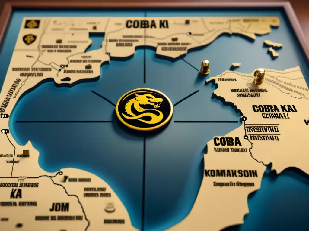 Mapa detallado del mundo ficticio de 'Cobra Kai', con dojos, alianzas y eventos clave