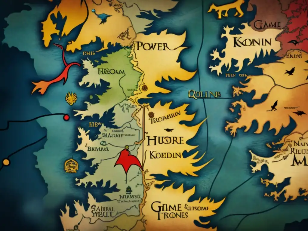 Mapa detallado de los Siete Reinos de Westeros, mostrando la compleja Realpolitik en Juego de Tronos