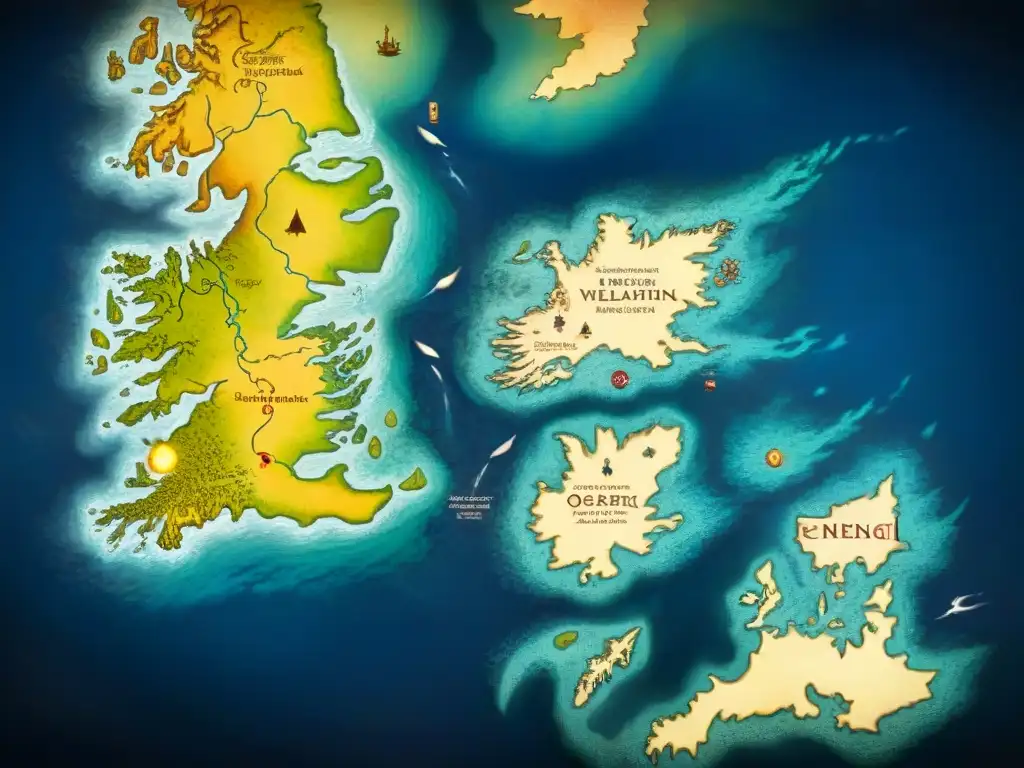 Un mapa detallado de rutas comercio marítimo en Juego de Tronos, con dragones y monstruos marinos