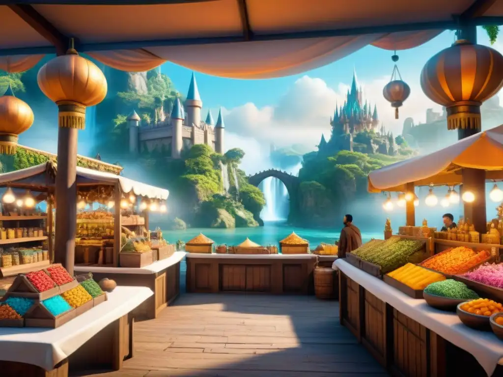 Mercado fantástico: tienda de sueños en un mundo mágico Un mercado fantástico rebosante de mercancía personalizada de universos ficticios