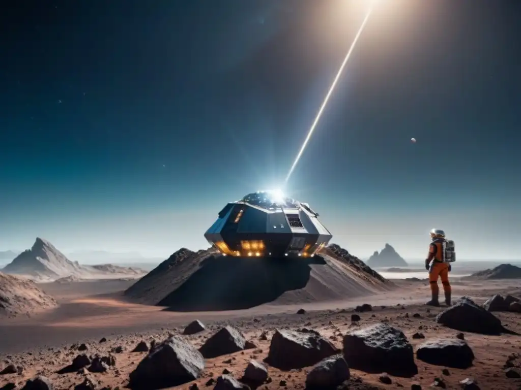 Operación minera futurista en un asteroide, con tecnología avanzada y prácticas éticas