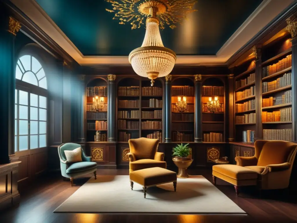 Un misterioso y sofisticado rincón bibliotecario con rareza en ediciones limitadas literatura