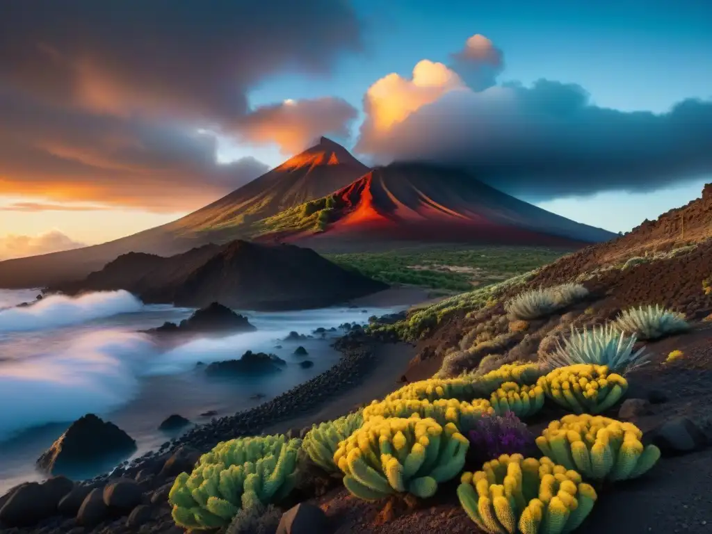 Monte Teide al atardecer en Tenerife, evocando la mitología de las Islas Canarias y el mundo de Witcher