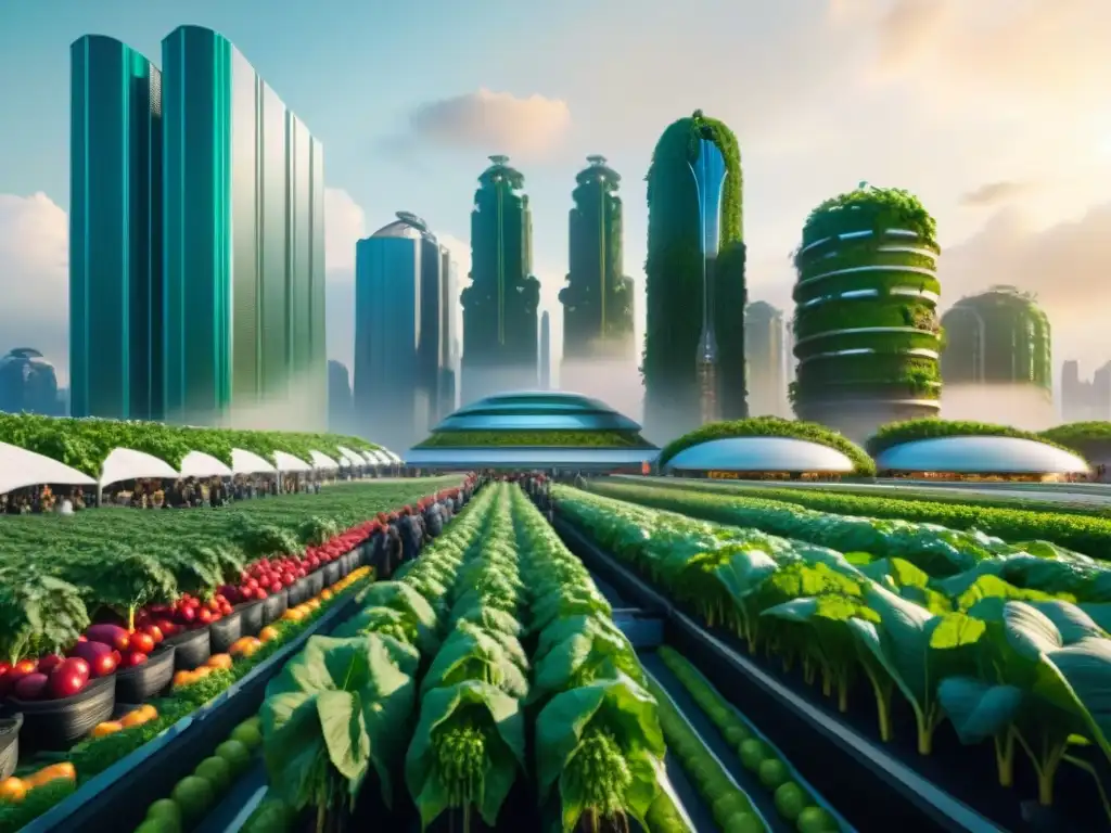 En un mundo ficticio, una utopía futurista muestra la integración de tecnología avanzada con exuberante vegetación