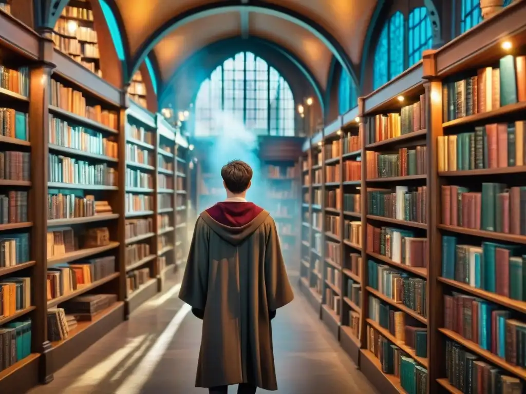 Un mundo mágico en una librería bulliciosa, jóvenes leyendo Harry Potter, impacto Harry Potter literatura juvenil