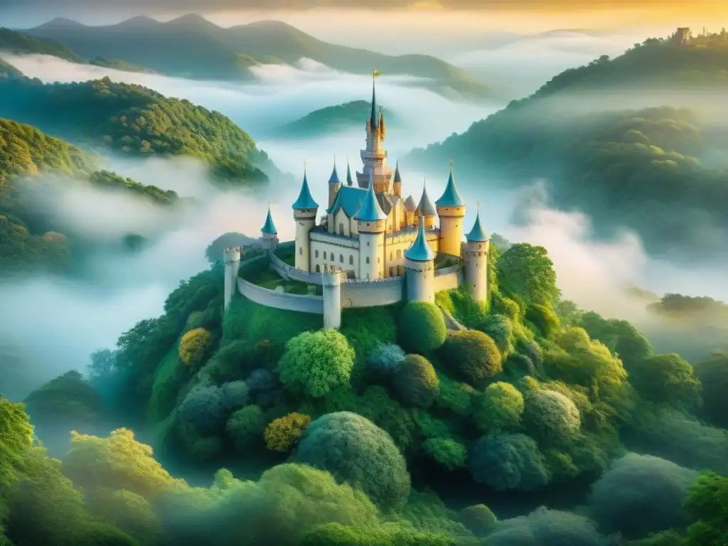 Un mundo majestuoso de castillos y bosques vibrantes habitado por criaturas de la mitología cristiana en literatura fantástica