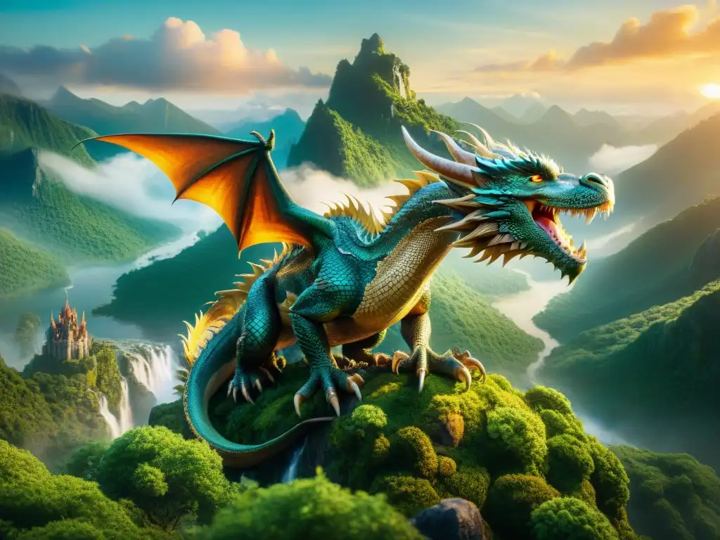 Descubre un mundo de fantasía con un majestuoso dragón en vuelo al atardecer