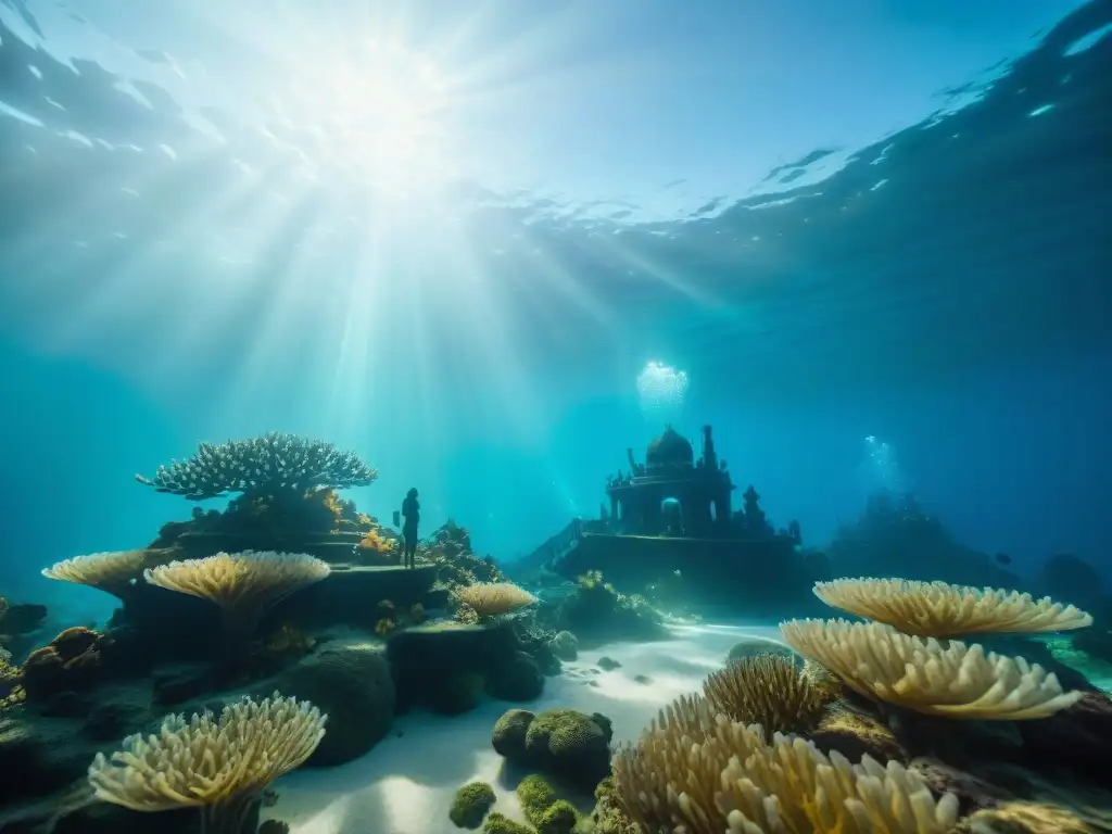 Descubre un mundo subacuático lleno de criaturas mitológicas en una majestuosa ciudad submarina iluminada por plantas bioluminiscentes