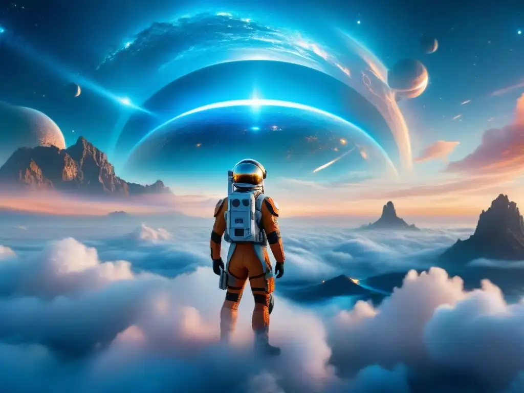 Épica nave espacial surcando nebulosa estelar Una nave espacial futurista surca una nebulosa llena de estrellas y nubes cósmicas, evocando exploración en el espacio exterior