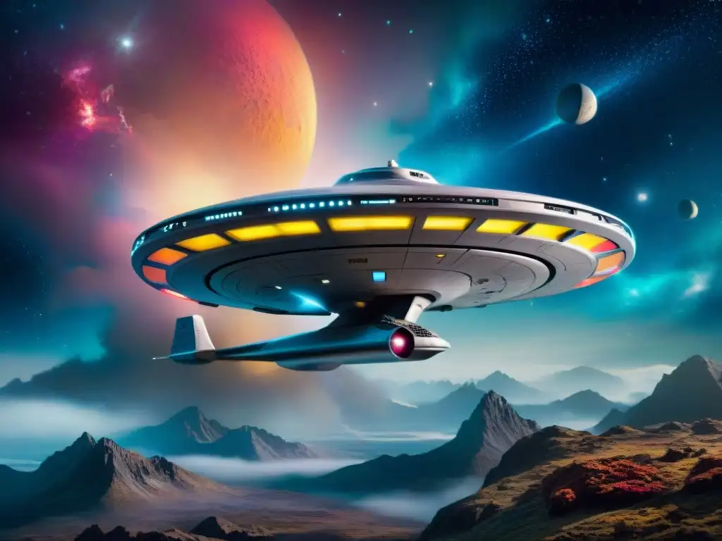 Nave USS Enterprise de 'Star Trek' surcando una galaxia vibrante, reflejando el impacto de Star Trek en la ciencia ficción