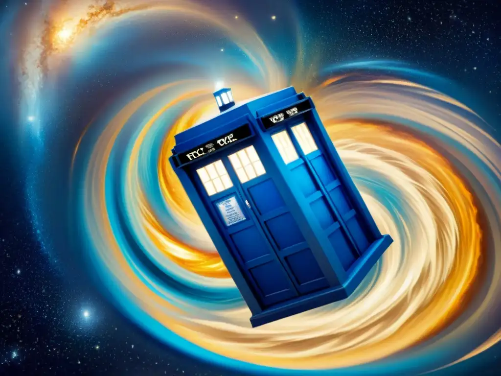 La nave TARDIS de Doctor Who viaja entre estrellas y nebulosas, en una exploración de mundos ficticios