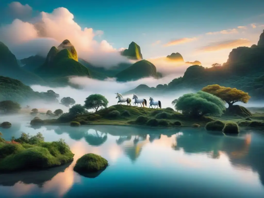 En la noche de luna llena, criaturas místicas se comunican en silencio alrededor del estanque, reflejando sabiduría ancestral