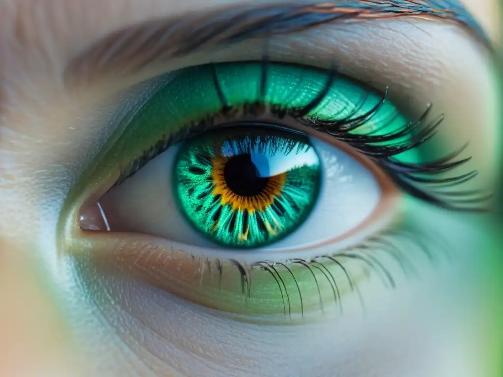 Los ojos reflejan un código binario verde, fusionando tecnología y conciencia humana en una imagen cautivadora