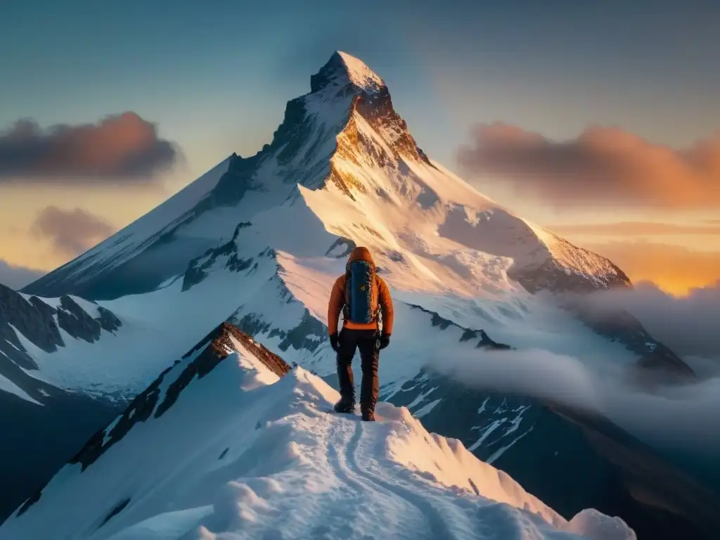 Orígenes misteriosos: yeti en la cumbre de la montaña al atardecer