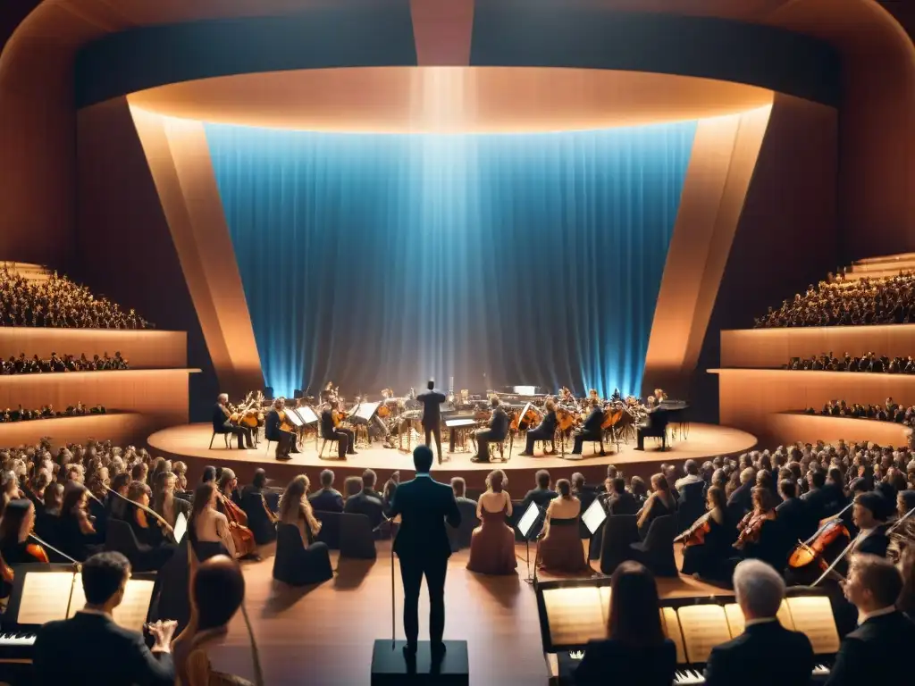Ramin Djawadi dirige una orquesta en un concierto grandioso, rodeado de músicos en una atmósfera encantadora