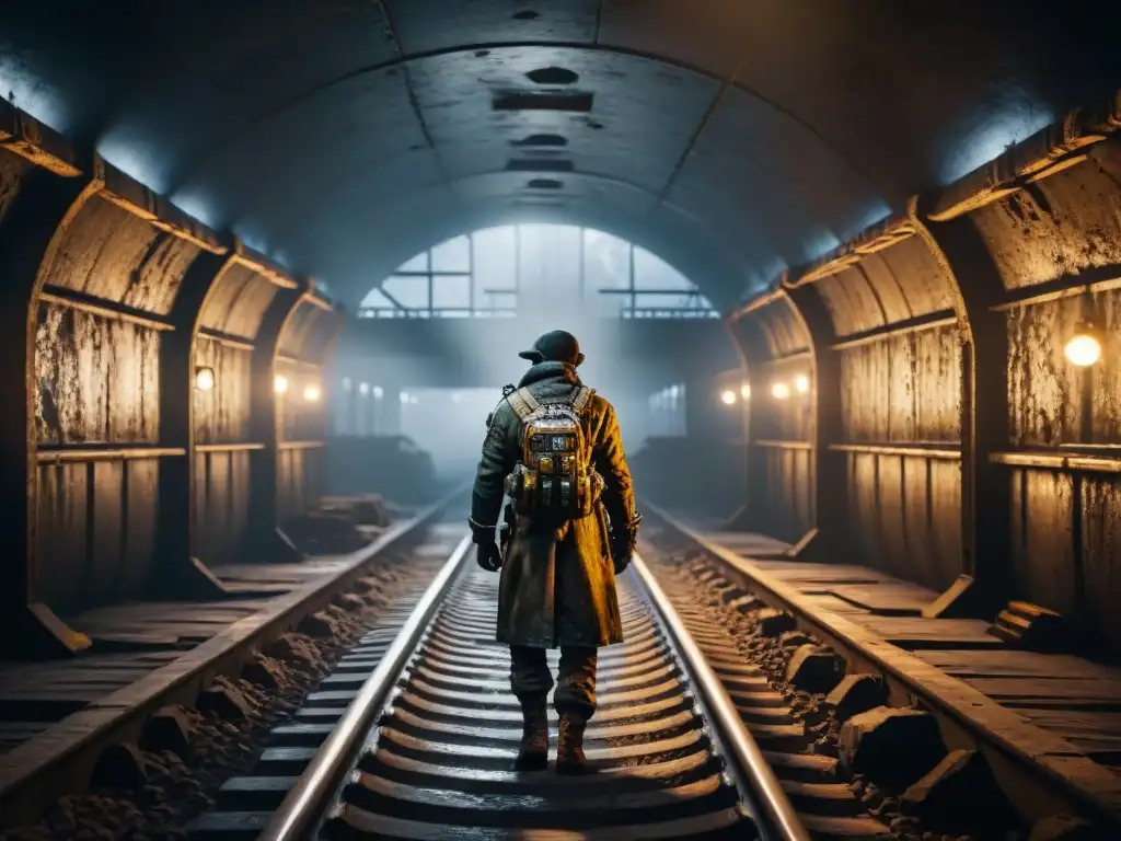 En la oscuridad del metro, Artyom aguarda solo en la plataforma, reflejando la desesperanza y aislamiento del mundo postapocalíptico de Metro Exodus