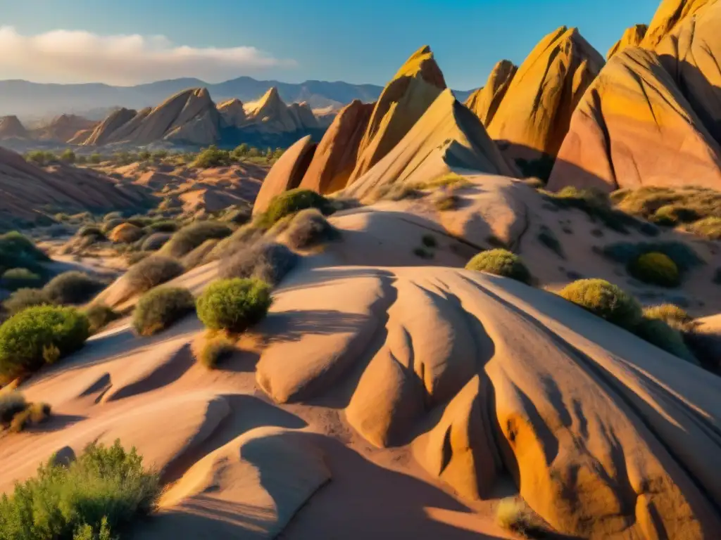 Vasquez Rocks: paisaje alienígena bañado por el cálido atardecer, creando una escena misteriosa y maravillosa