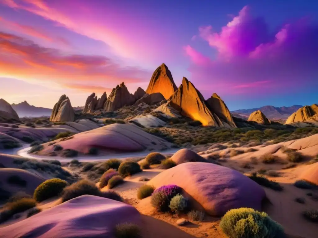 Paisaje alienígena de Vasquez Rocks bajo un cielo crepuscular hipnotizante