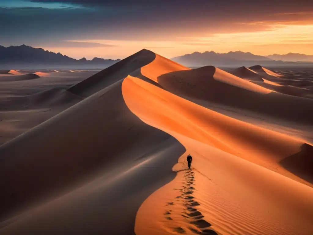 Un paisaje desértico en el planeta Arrakis con figuras de colección Dune mitología