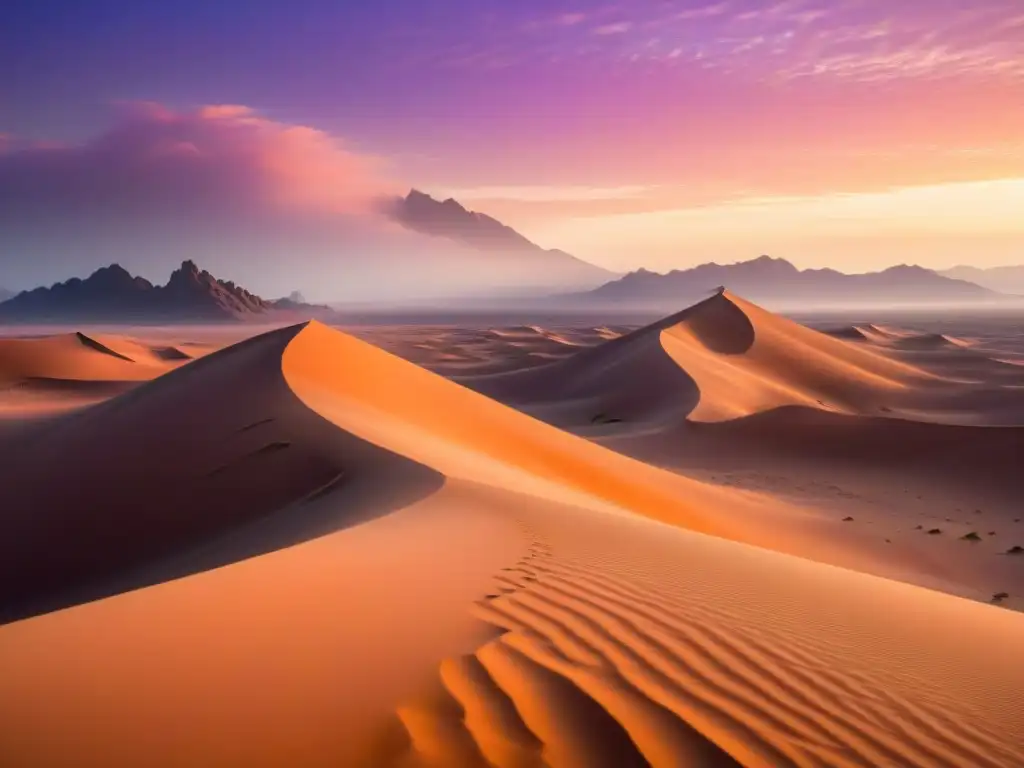 Un paisaje desierto futurista en Arrakis, planeta Dune, con dunas, Fremen y un cielo místico