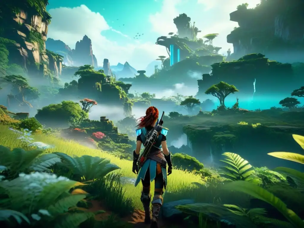 Un paisaje futurista de Horizon Zero Dawn, donde ruinas de avanzadas civilizaciones se fusionan con la naturaleza