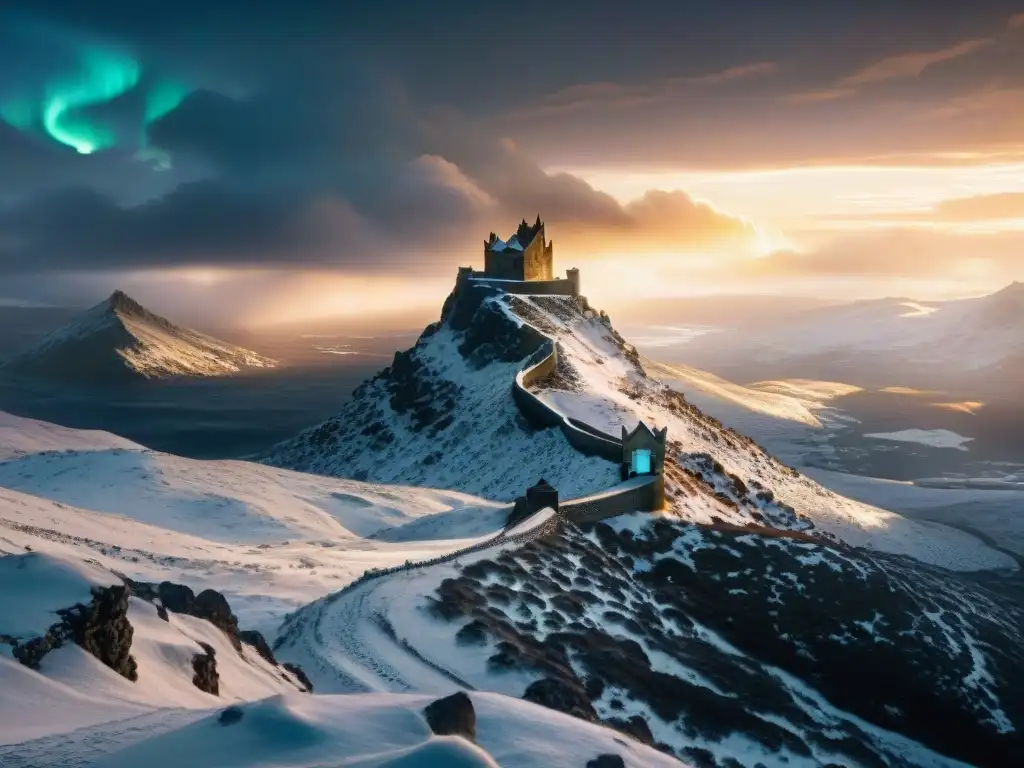 Un paisaje helado y vasto en el Norte de Westeros, con la Muralla y la Guardia de la Noche patrullando