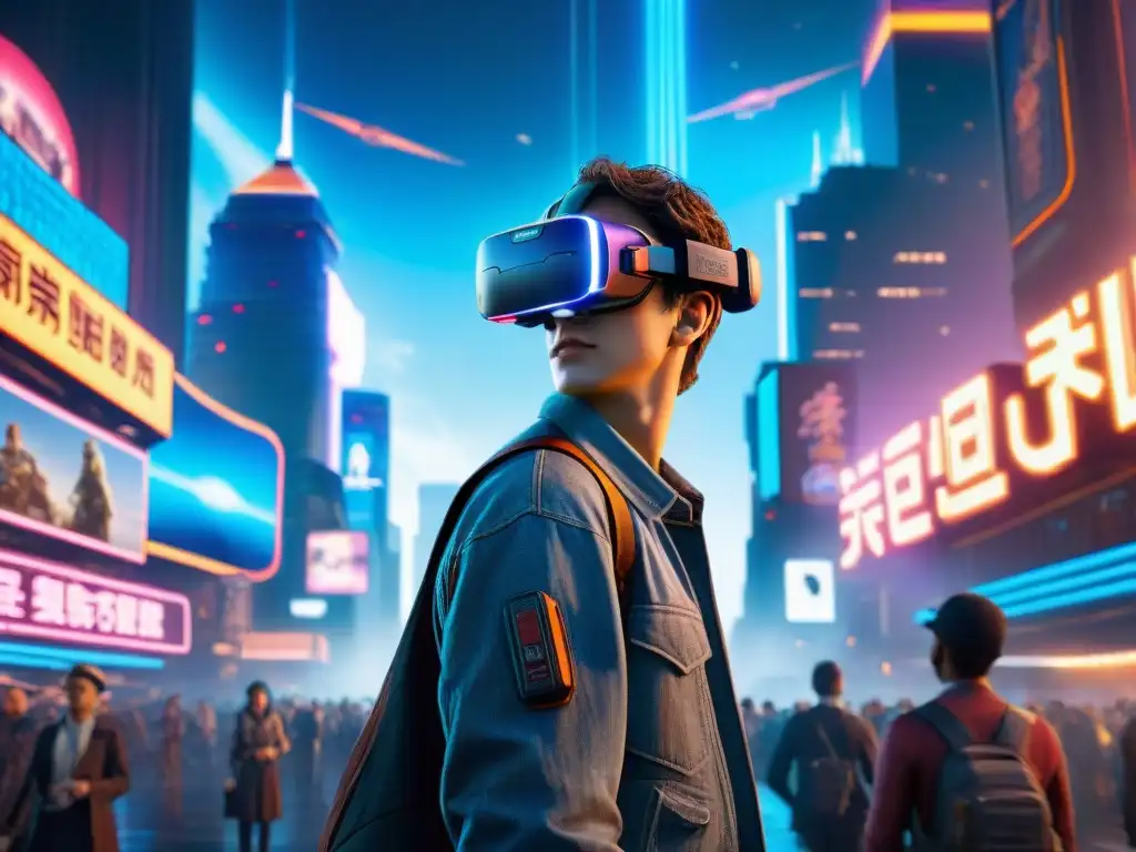 Un paisaje urbano futurista inspirado en 'Ready Player One', con tecnología avanzada y viabilidad