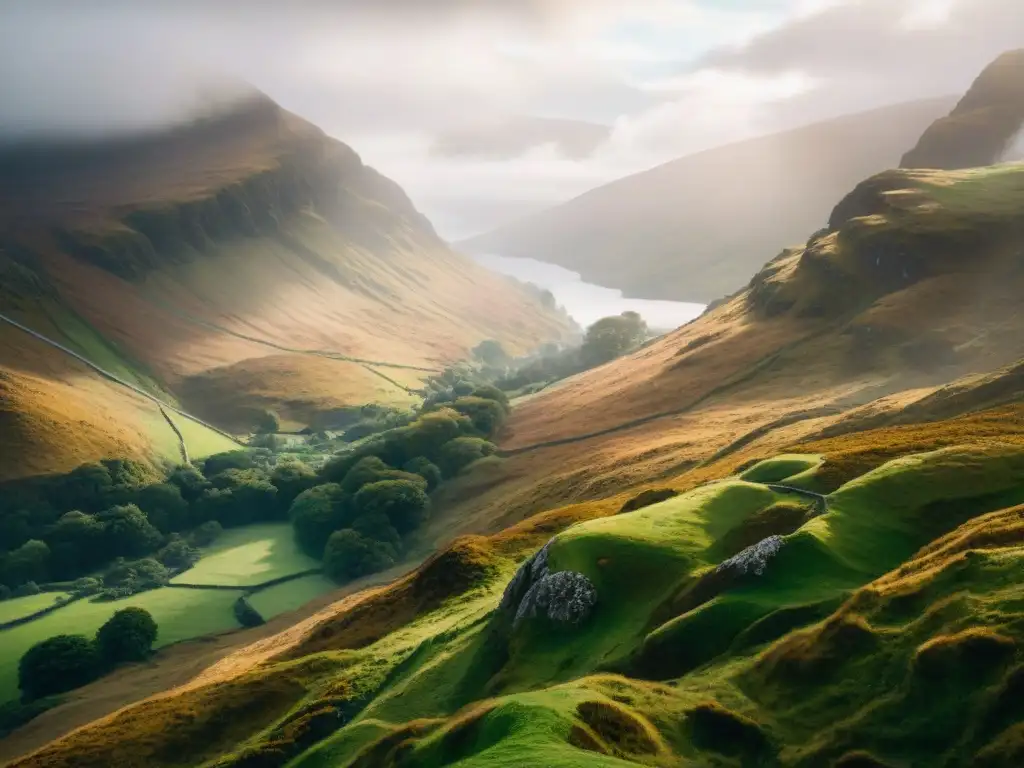 Paisajes místicos de las Tierras Altas de Escocia, evocando la inspiración geográfica de la Tierra Media