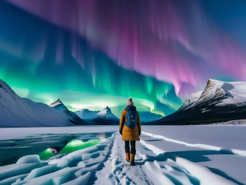 Palacio de hielo con seres de hielo en un paisaje nevado y mágico