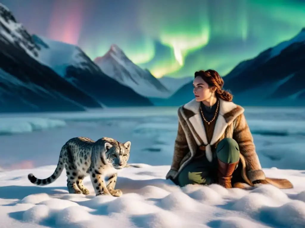 Lyra Belacqua y Pan, rodeados por la Aurora Boreal en los universos ficticios de His Dark Materials