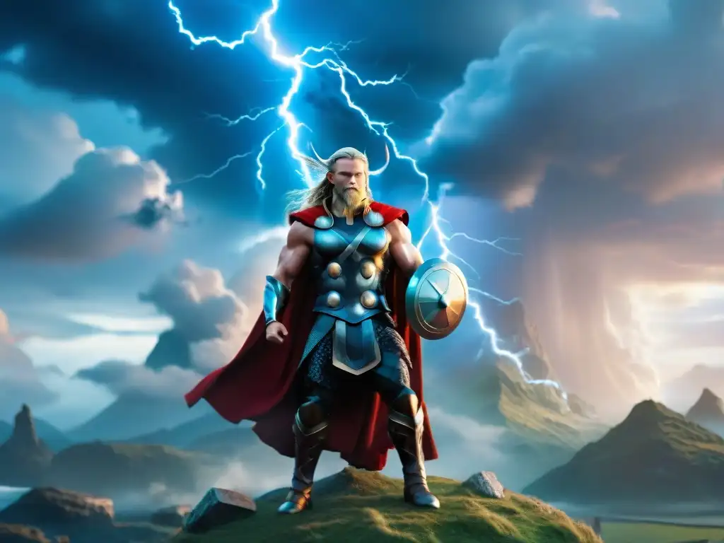 Un Thor poderoso en Realidad Aumentada contra un cielo tormentoso