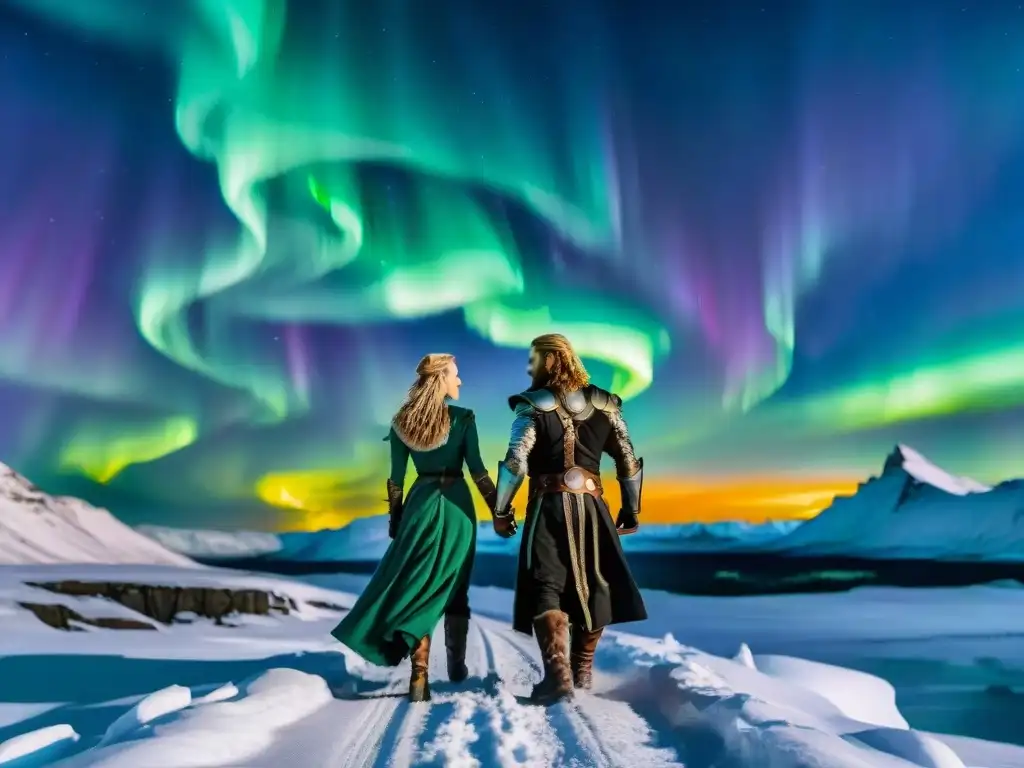 Dos poderosos guerreros, uno como 'Thor' y el otro 'Vikingos', en épica batalla bajo las auroras boreales