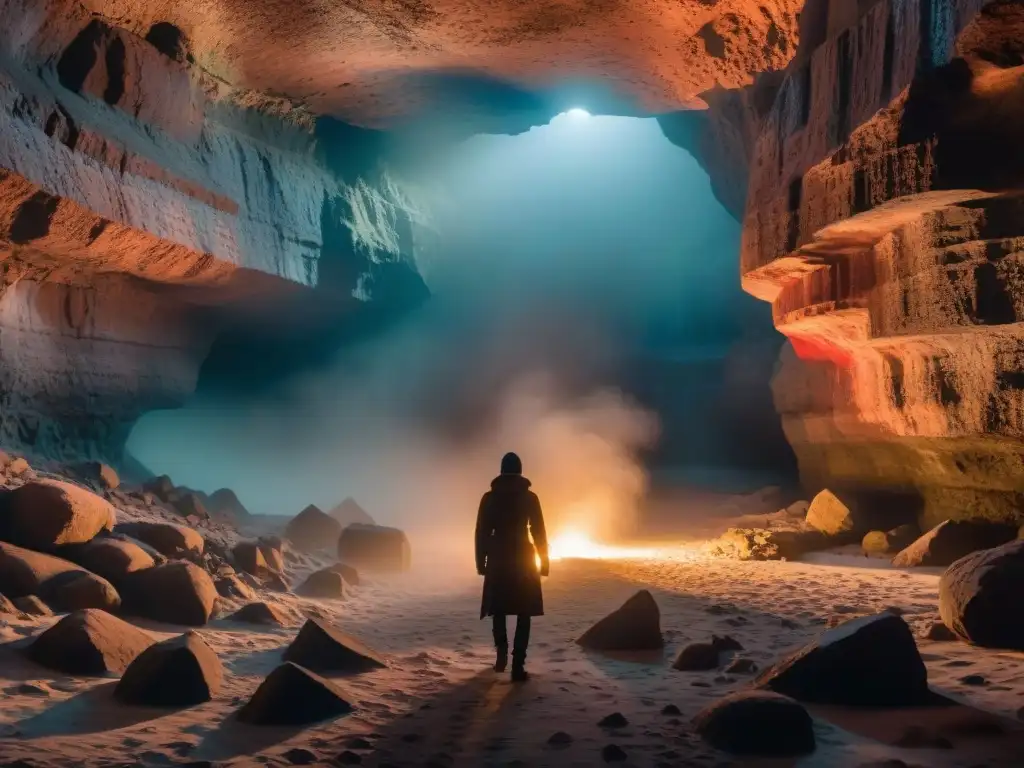 En lo profundo de la caverna, una criatura del inframundo cobra vida con su aura mística y ojos penetrantes