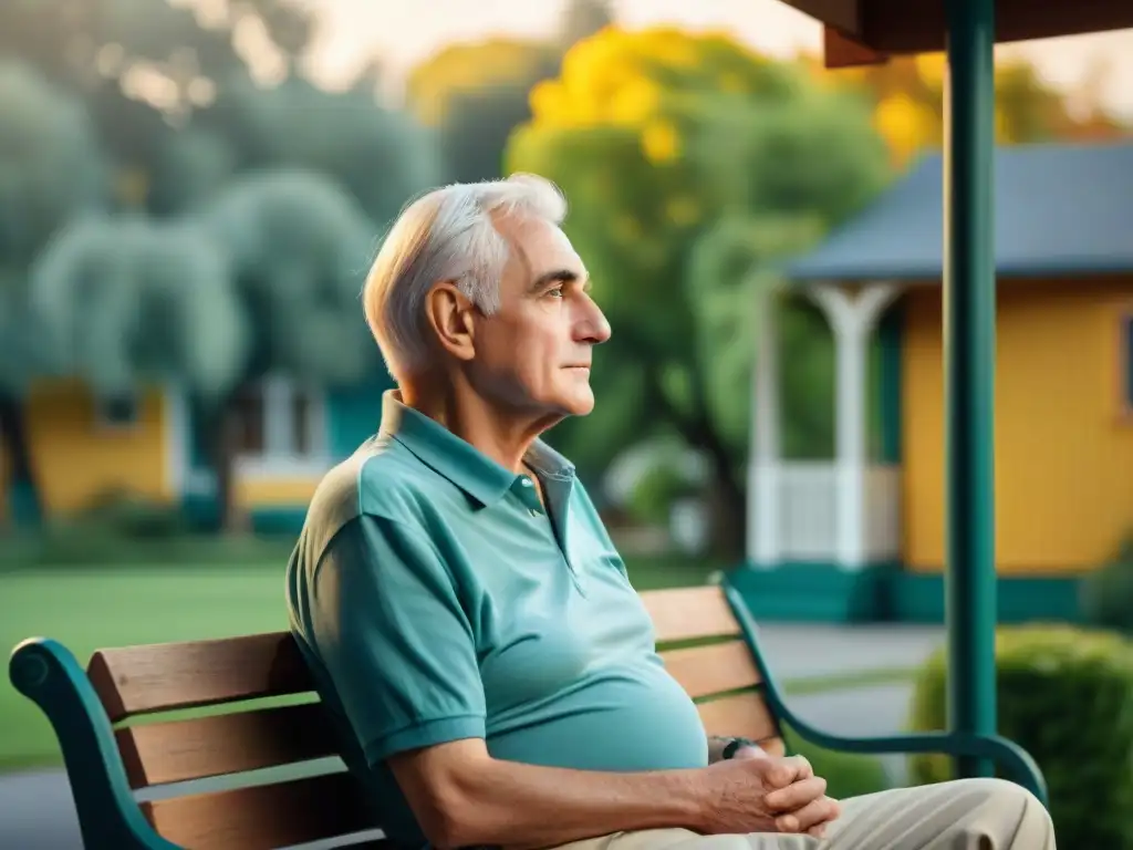Retrato emotivo de un anciano en un columpio, con mirada nostálgica y sabia