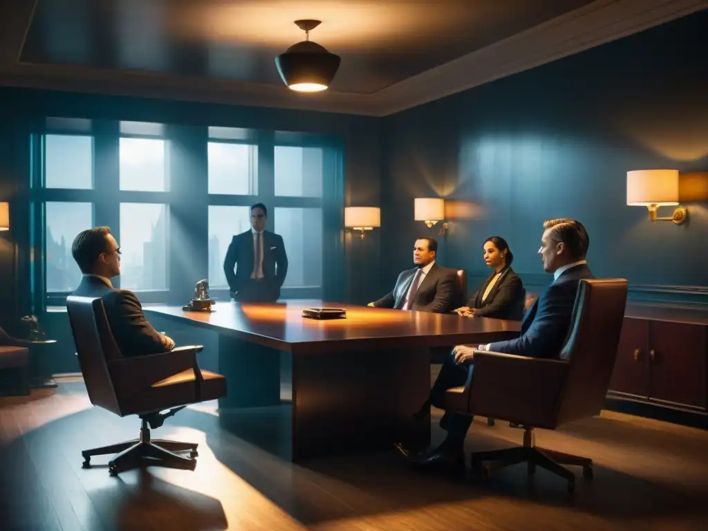 Reunión clandestina en Gotham: sombras, secretos y traición Reunión clandestina de figuras corruptas en Gotham City
