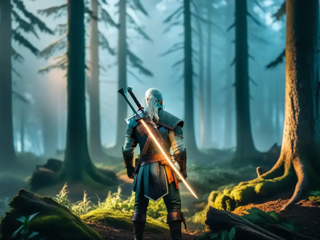 Geralt de Rivia enfrenta a un Leshen en el bosque bajo la luna, reflejando el origen mitológico de The Witcher