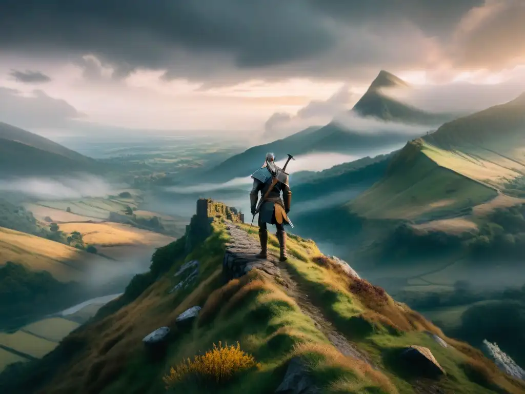 Geralt de Rivia contempla un paisaje épico en The Witcher, con una atmósfera de misterio y determinación en la transformación de The Witcher