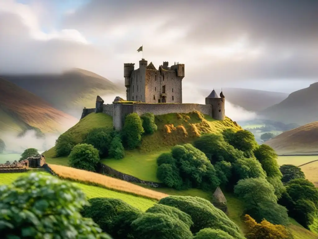 Ruinas de Castle Leoch en las Highlands escocesas, paisajes escoceses en Outlander