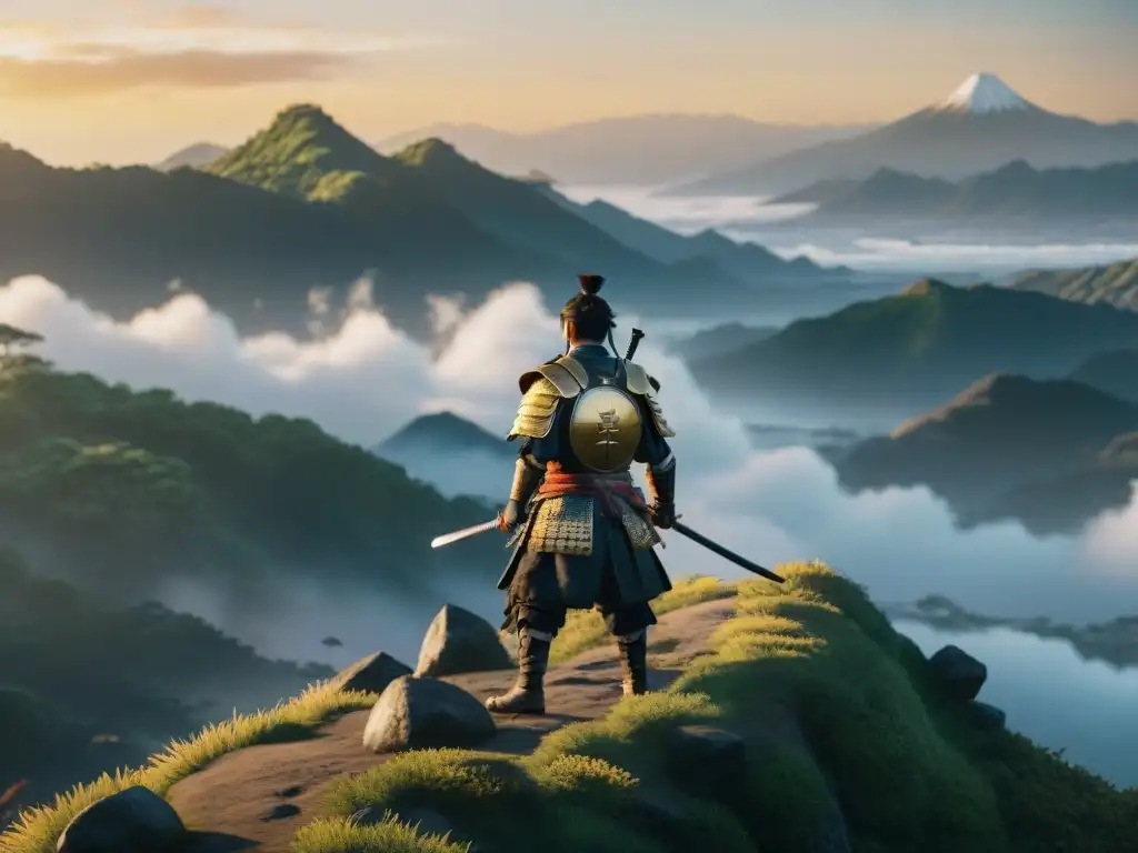 Un samurái solitario admira el paisaje neblinoso al amanecer en 'Ghost of Tsushima'